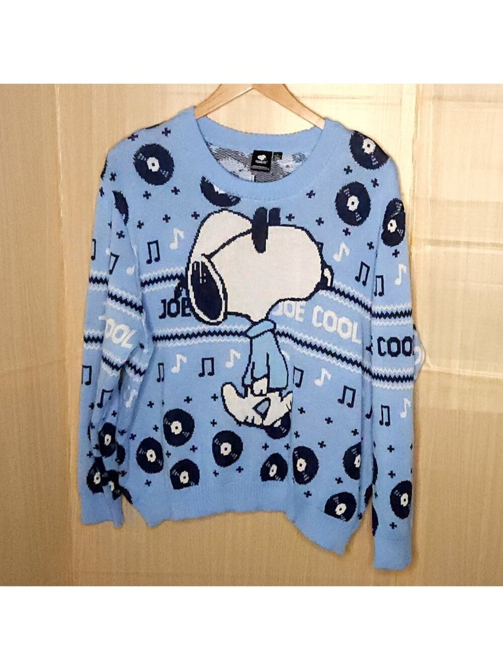 Peanuts Womens New Blue Joe Cool Oversized Retro Sweater XL